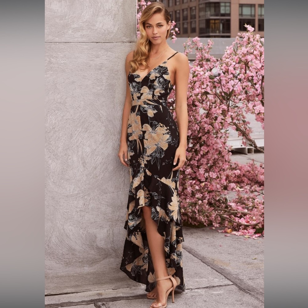 Lulus black floral high low dress